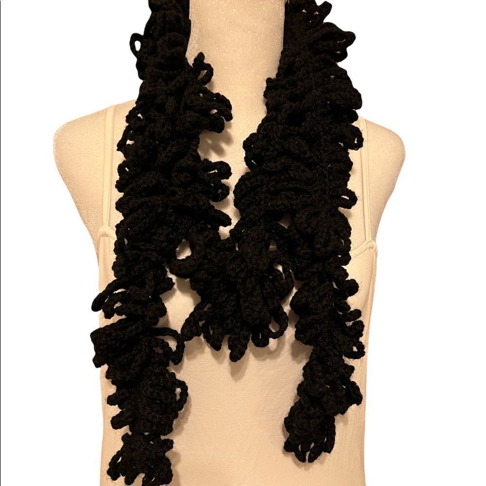 Angelas Designs NWT hand crocheted black Boa scarf loopy fun versatile styling